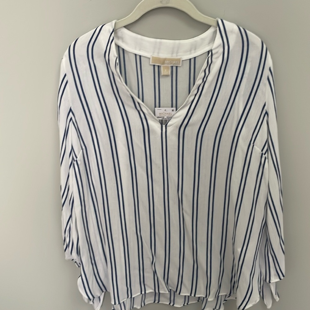 NWT Michael Kors LS Blue Striped Top, S